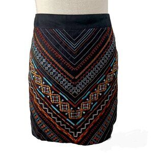 Andree By UNIT Aztec Mini Skirt Medium -Embroidered Accent Design -Zip Up Back